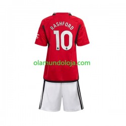 Camisola Manchester United Marcus Rashford 10 Criança Equipamento Primeiro 2023-2024 Manga Curta